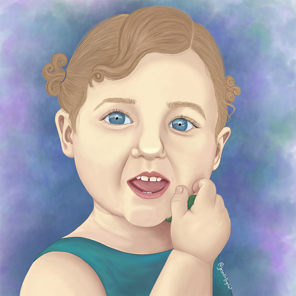Digital Portrait of toddler with leaf by Jessika Digital